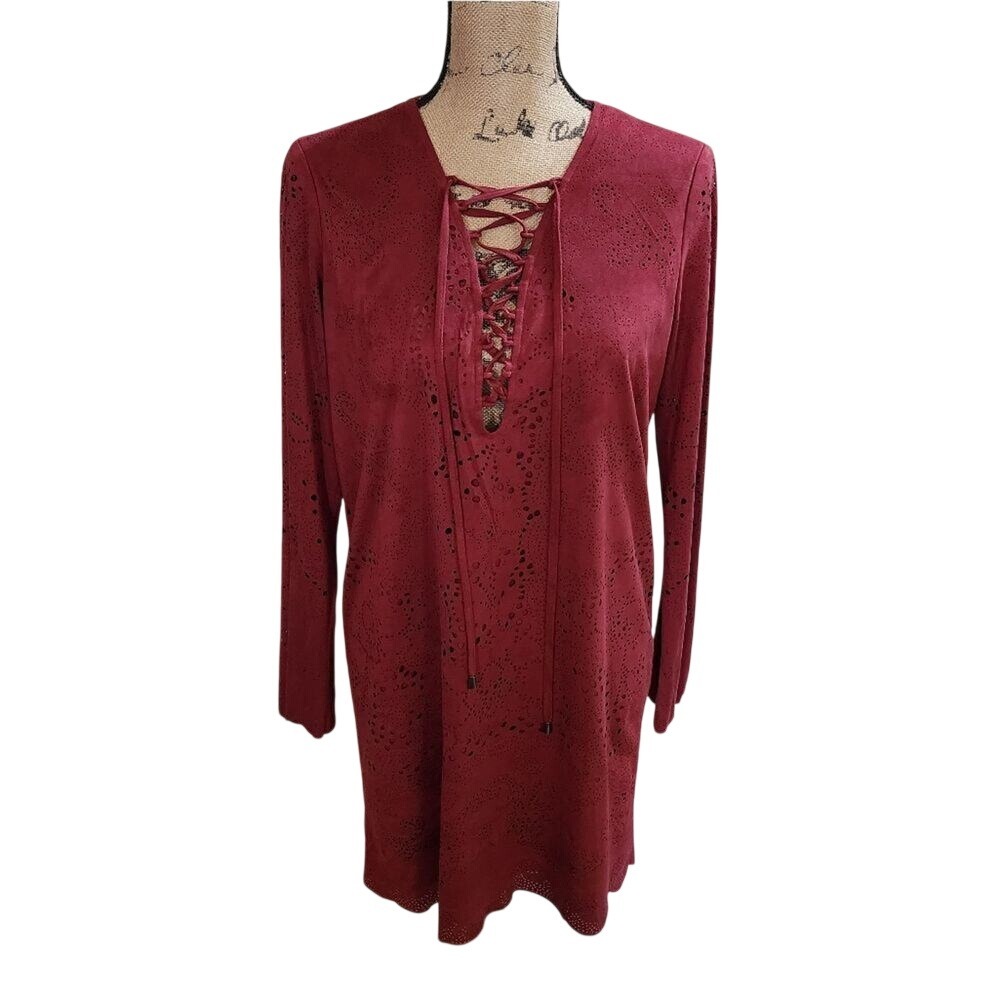 Buffalo David Bitton laced caged front long sleeve dress size small